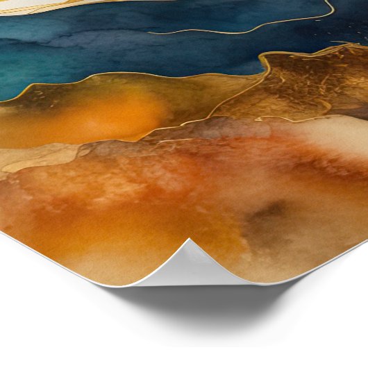 Waterverf Abstract Landschapsschilderij Goud 1:1 Poster (Hoek)