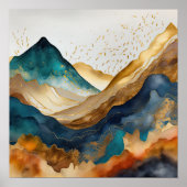 Waterverf Abstract Landschapsschilderij Goud 1:1 Poster (Voorkant)