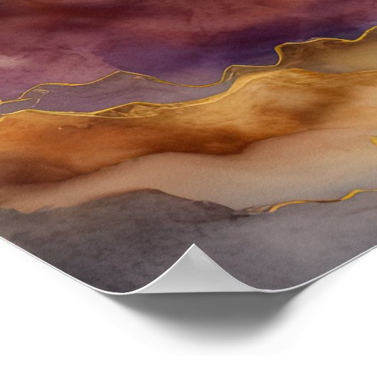 Waterverf Abstract Landschapsschilderij Goud 1:1 Poster (Hoek)