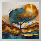 Waterverf Abstract Landschapsschilderij Goud 1:1 Poster (Voorkant)