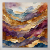 Waterverf Abstract Landschapsschilderij Goud 1:1 Poster (Voorkant)