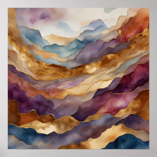 Waterverf Abstract Landschapsschilderij Goud 1:1 Poster (Voorkant)