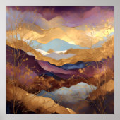 Waterverf Abstract Landschapsschilderij Goud 1:1 Poster (Voorkant)