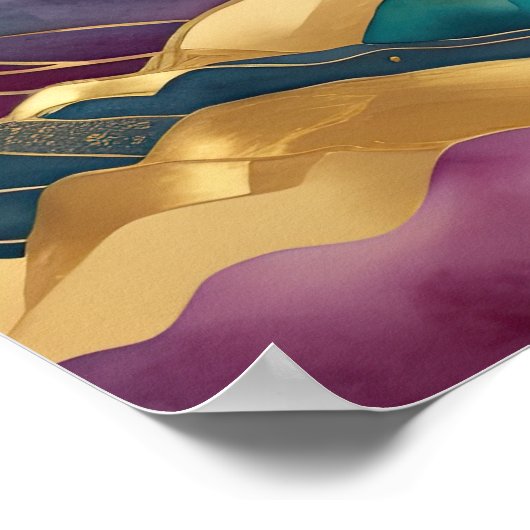 Waterverf Abstract Landschapsschilderij Goud 1:1 Poster (Hoek)