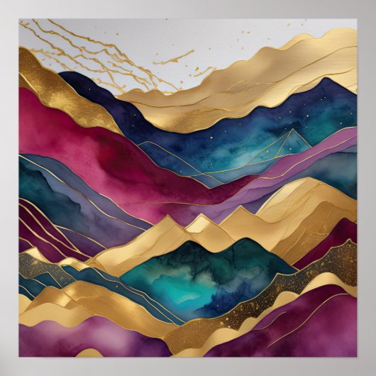 Waterverf Abstract Landschapsschilderij Goud 1:1 Poster (Voorkant)