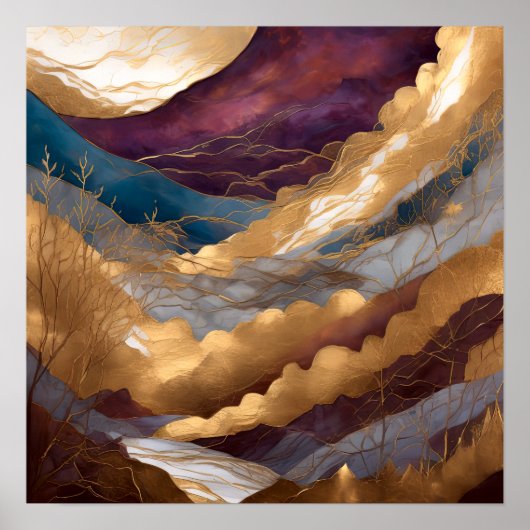 Waterverf Abstract Landschapsschilderij Goud 1:1 Poster (Voorkant)