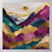 Waterverf Abstract Landschapsschilderij Goud 1:1 Poster (Voorkant)