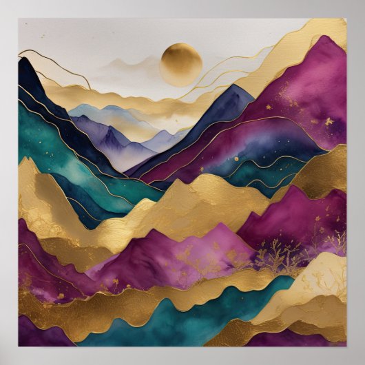 Waterverf Abstract Landschapsschilderij Goud 1:1 Poster (Voorkant)