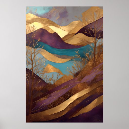 Waterverf Abstract Landschapsschilderij Goud 2:3 Poster (Voorkant)