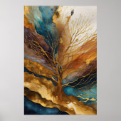 Waterverf Abstract Landschapsschilderij Goud 2:3 Poster (Voorkant)