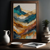 Waterverf Abstract Landschapsschilderij Goud 2:3 Poster