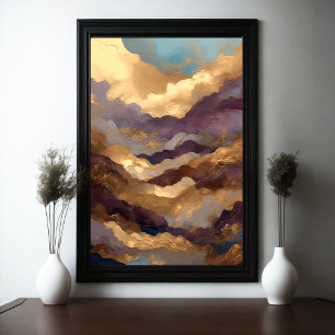 Waterverf Abstract Landschapsschilderij Goud 2:3 Poster