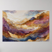 Waterverf Abstract Landschapsschilderij Goud 3:2 Poster (Voorkant)