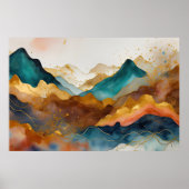 Waterverf Abstract Landschapsschilderij Goud 3:2 Poster (Voorkant)