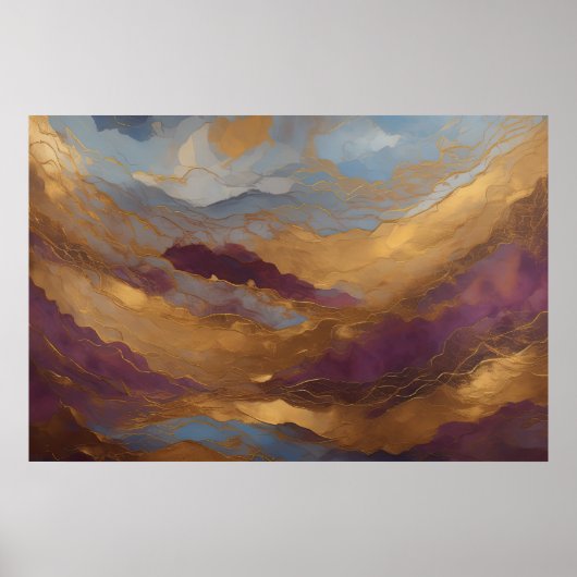 Waterverf Abstract Landschapsschilderij Goud 3:2 Poster (Voorkant)