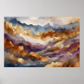 Waterverf Abstract Landschapsschilderij Goud 3:2 Poster (Voorkant)