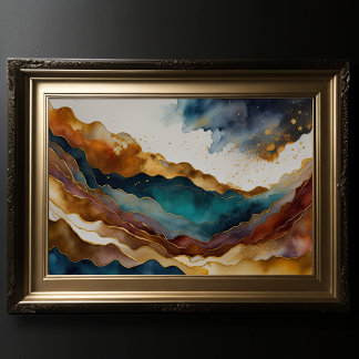 Waterverf Abstract Landschapsschilderij Goud 3:2 Poster