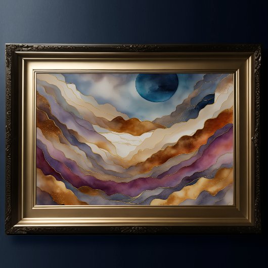 Waterverf Abstract Landschapsschilderij Goud 3:2 Poster