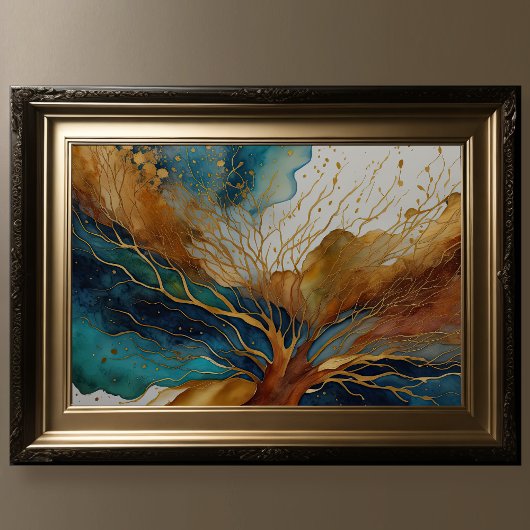 Waterverf Abstract Landschapsschilderij Goud 3:2 Poster