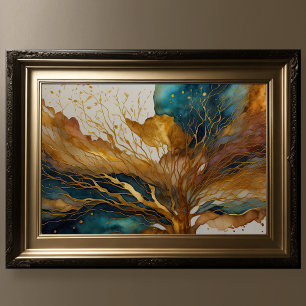 Waterverf Abstract Landschapsschilderij Goud 3:2 Poster