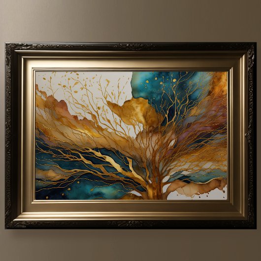 Waterverf Abstract Landschapsschilderij Goud 3:2 Poster