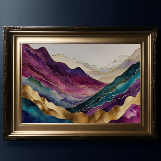 Waterverf Abstract Landschapsschilderij Goud 3:2 Poster