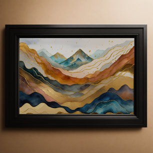 Waterverf Abstract Landschapsschilderij Goud 3:2 Poster