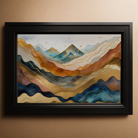 Waterverf Abstract Landschapsschilderij Goud 3:2 Poster