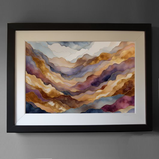 Waterverf Abstract Landschapsschilderij Goud 3:2 Poster