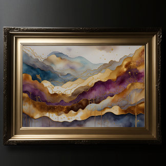 Waterverf Abstract Landschapsschilderij Goud 3:2 Poster