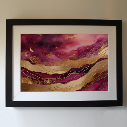 Waterverf Abstract Landschapsschilderij Goud 3:2 Poster