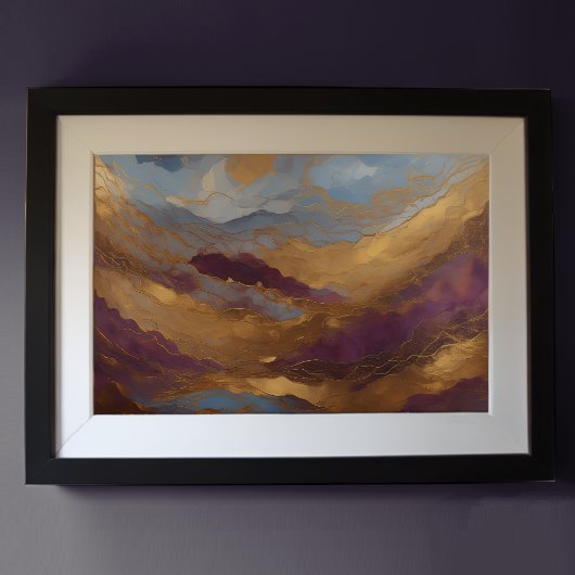 Waterverf Abstract Landschapsschilderij Goud 3:2 Poster