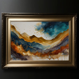 Waterverf Abstract Landschapsschilderij Goud 3:2 Poster