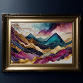 Waterverf Abstract Landschapsschilderij Goud 3:2 Poster