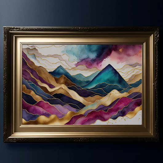 Waterverf Abstract Landschapsschilderij Goud 3:2 Poster