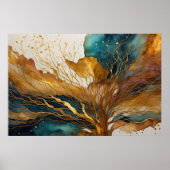 Waterverf Abstract Landschapsschilderij Goud 3:2 Poster (Voorkant)