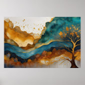 Waterverf Abstract Landschapsschilderij Goud 3:2 Poster (Voorkant)