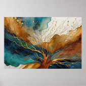 Waterverf Abstract Landschapsschilderij Goud 3:2 Poster (Voorkant)