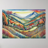 Waterverf Abstract Landschapsschilderij Goud 3:2 Poster (Voorkant)