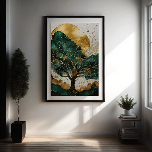 Waterverf Abstract Landschapsschilderij Goud II Poster
