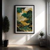 Waterverf Abstract Landschapsschilderij Goud III Poster