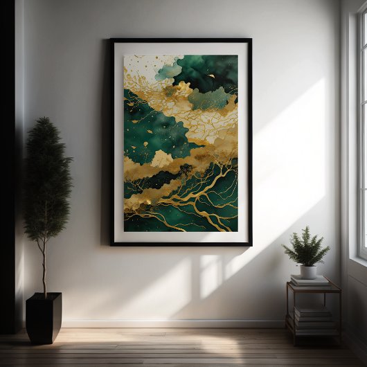 Waterverf Abstract Landschapsschilderij Goud IV Poster