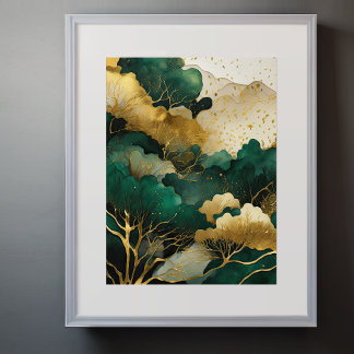 Waterverf Abstract Landschapsschilderij Goud VI Poster