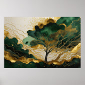 Waterverf Abstract Landschapsschilderij Groen Goud Poster (Voorkant)