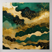 Waterverf Abstract Landschapsschilderij Groen III Poster (Voorkant)