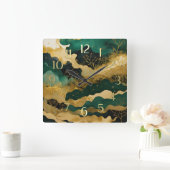 Waterverf Abstract Landschapsschilderij Groen III Vierkante Klok (Huis)