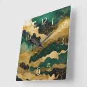 Waterverf Abstract Landschapsschilderij Groen III Vierkante Klok (Hoek)