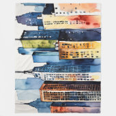 Waterverf Abstract Modern Schilderij Cityscape Fleece Deken (Voorkant)