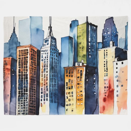 Waterverf Abstract Modern Schilderij Cityscape Fleece Deken (Voorkant (Horizontaal))