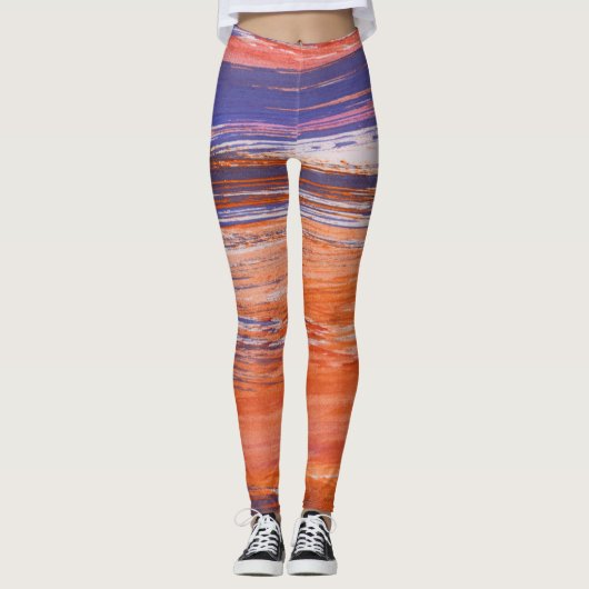 Waterverf Abstract: Oranje Blauwe Mengsel Leggings (Voorkant)